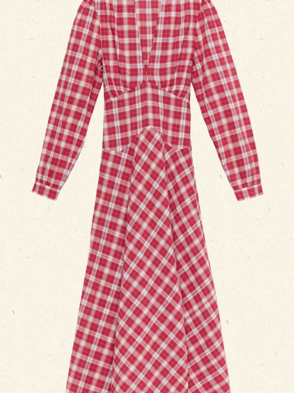 Doen Red and White Plaid Long-Sleeve Maxi Dress